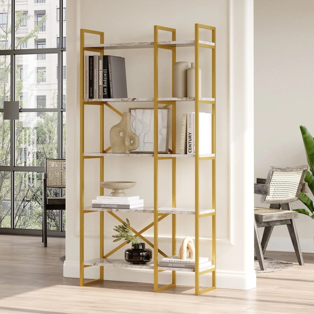 Estante VG4 – Mármore Branco e Dourado – 87,5x175x30 cm