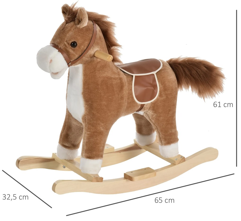 Cavalo de balanço para crianças acima de 36 meses Com boca e cauda móveis Música 65x32,5x61 cm Castanho