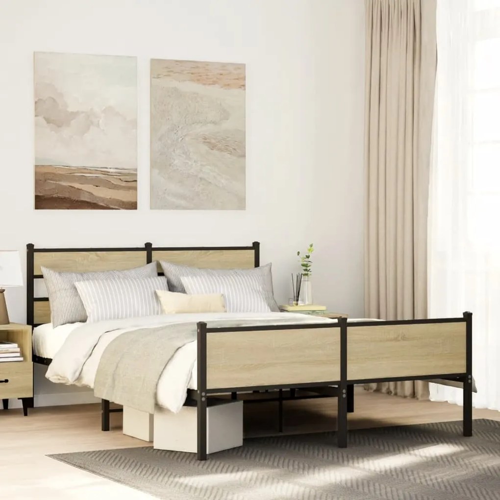 vidaXL Estrutura cama s/ colchão derivados de madeira carvalho sonoma
