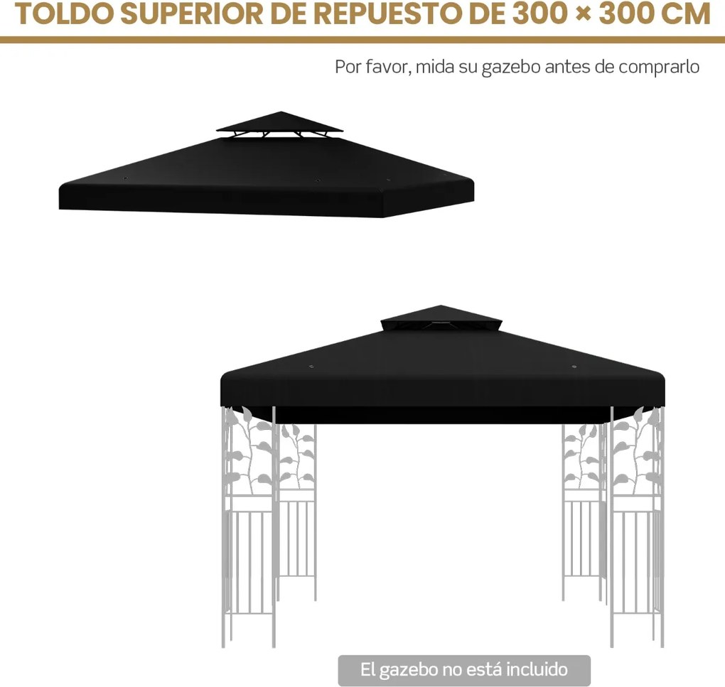 Toldo de substituição para tenda (NÃO INCLUIDA) de 2 andares de 300 x 300 cm com fivelas de alumínio, ganchos e fechos Preta