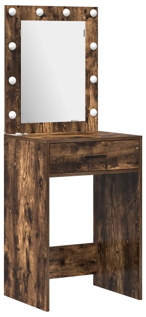Conjunto de Mesa de Maquilhagem de 3 Peças Carvalho Fumado Madeira de