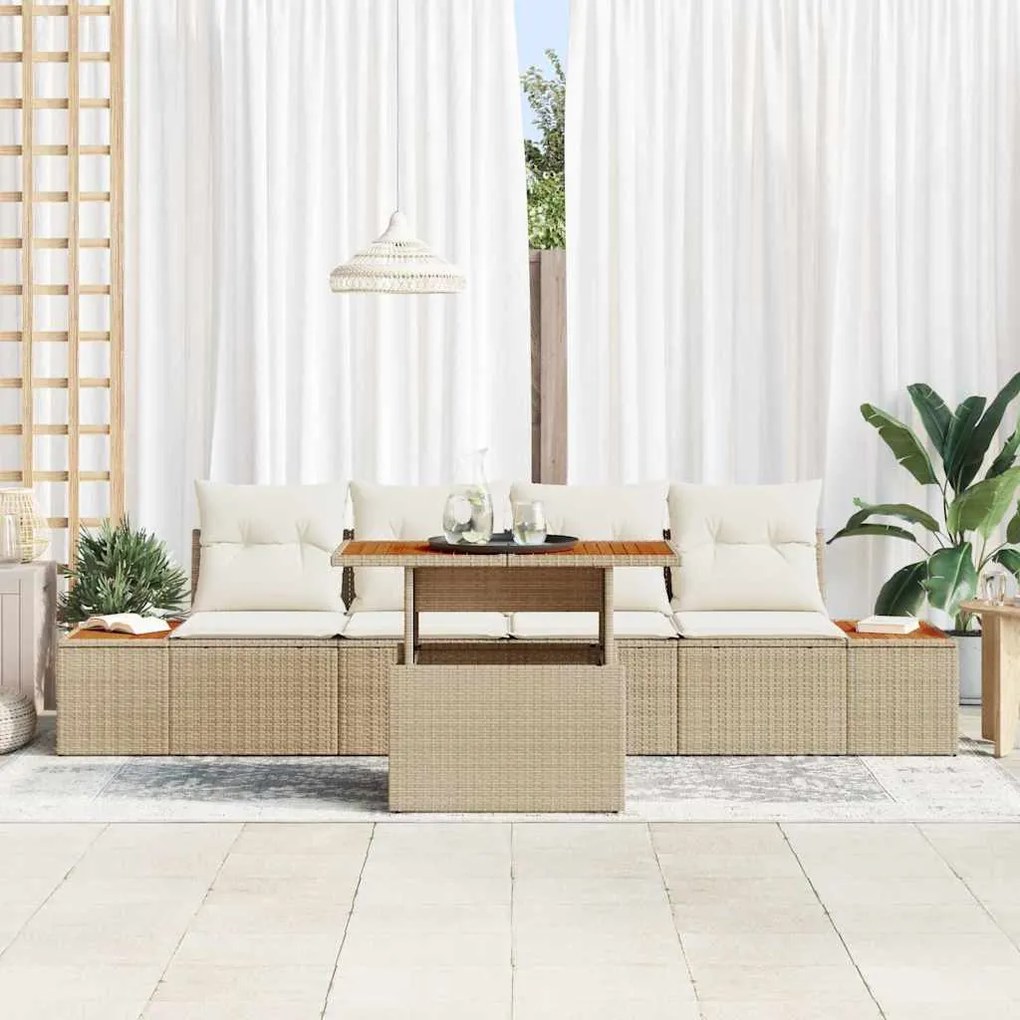Conjunto de Jantar de Jardim de 5 Peças com Almofadas em Bege, Rattan,