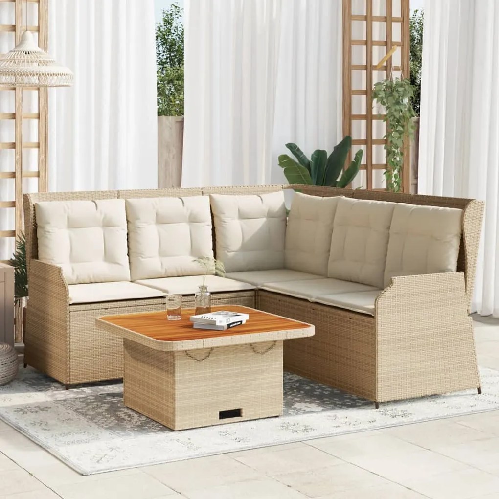 vidaXL 4 pcs conjunto lounge de jardim c/ almofadões vime PE bege