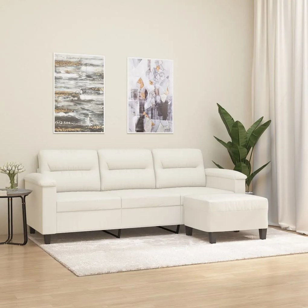vidaXL Sofá 3 lugares c/ apoio pés 180 cm couro artificial cor creme