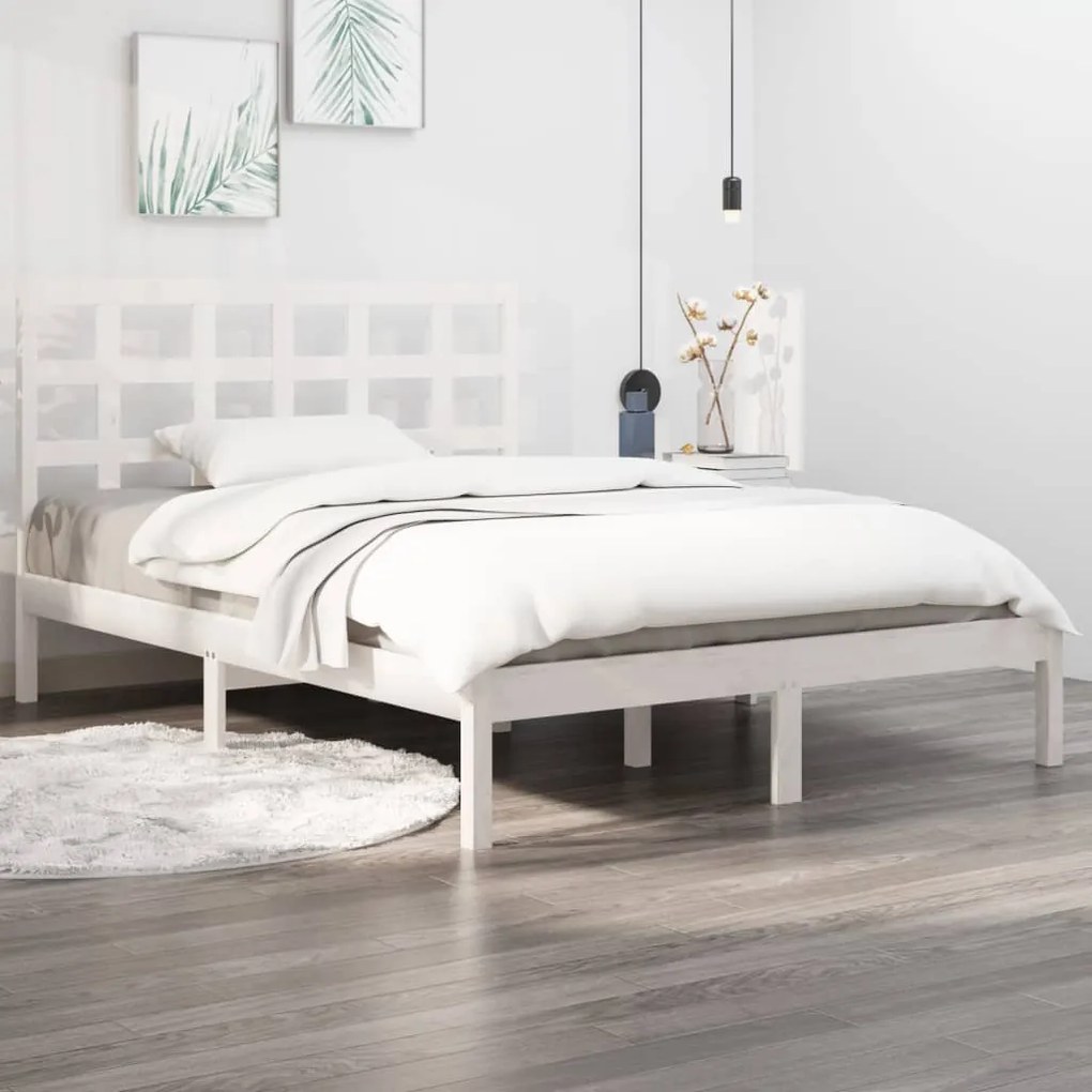 Estrutura de cama dupla 135x190 cm madeira maciça branco