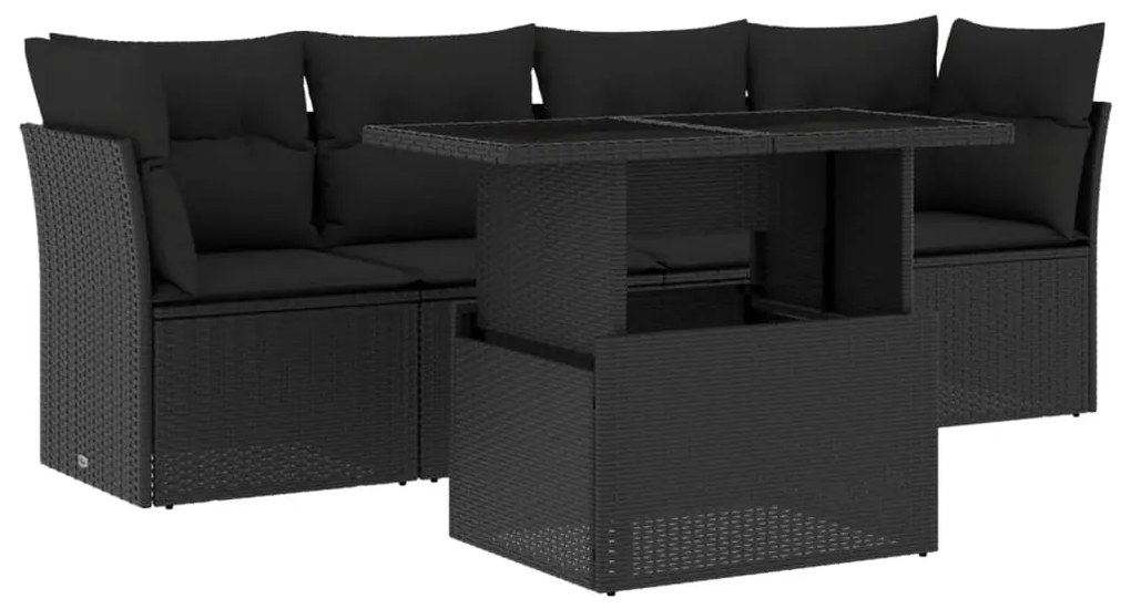 vidaXL 5 pcs conjunto sofás de jardim com almofadões vime PE preto