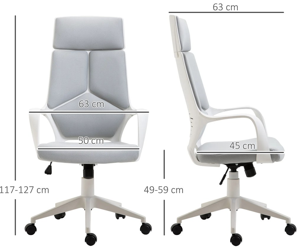 Cadeira de Escritório Giratória de Malha com Função de Inclinação Altura Ajustável e Encosto Alto 63x63x117-127 cm Cinza