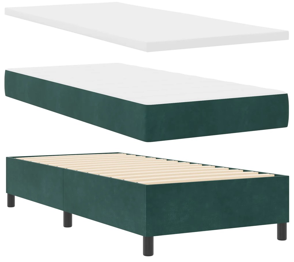 Cama Box com Colchão & Banco Verde Escuro 90x190 cm Veludo