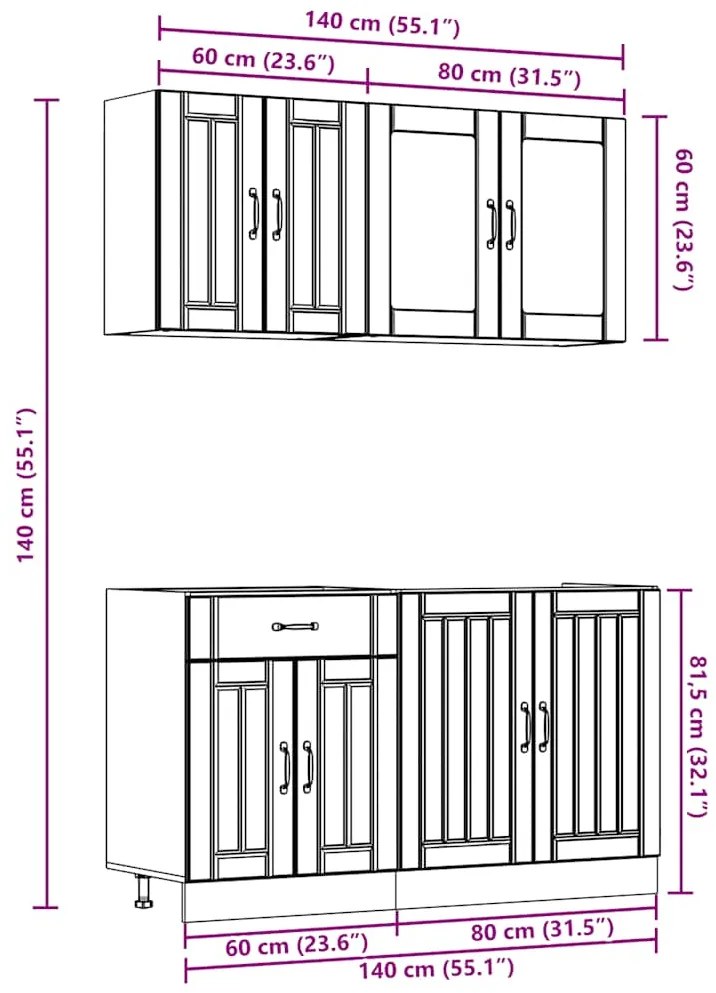 4 peças armário de cozinha conjunto Kalmar preto