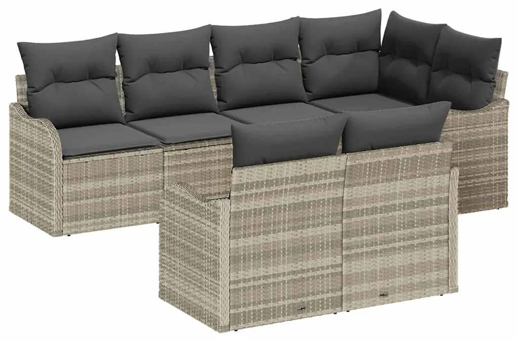 Sofá de Jardim Modular com 7 Peças e Almofadas Cinzas Claras em Rattan