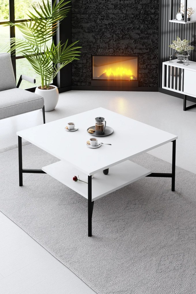 Mesa de Centro Black Line – Branco/Preto – 80x80x40 cm