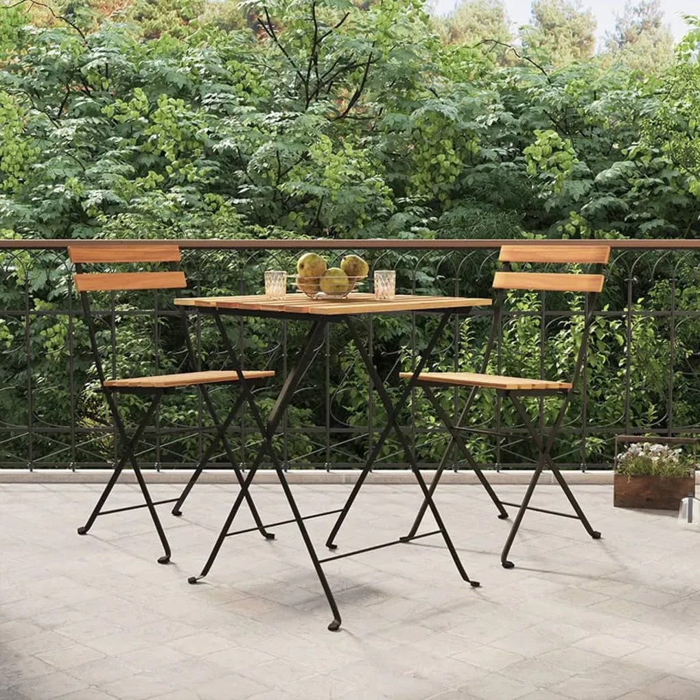 vidaXL 3 pcs conjunto de bistrô dobrável madeira de teca maciça e aço