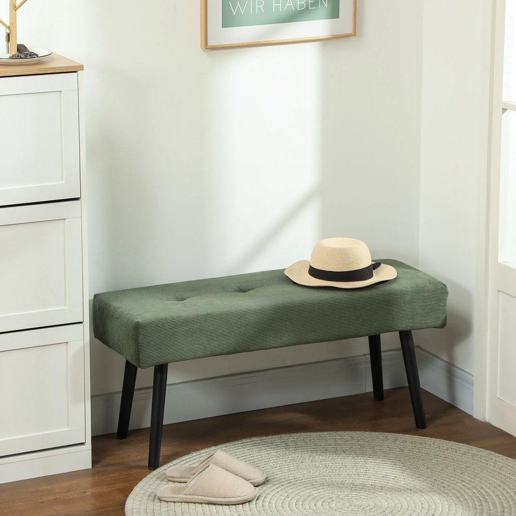 Banco de Fim de Cama, 100 x 36 x 45 cm, Assento Acolchoado, Verde