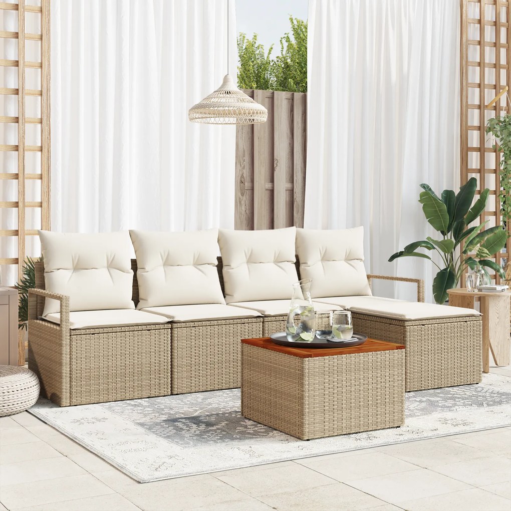 Conjunto de Sofás para Jardim vidaXL de 6 Peças com Almofadas em Bege
