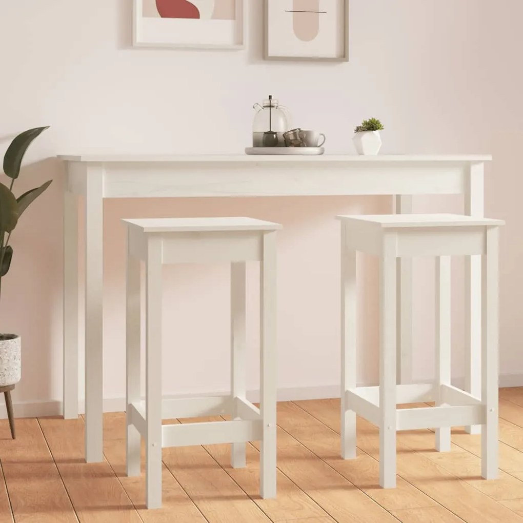 833260 vidaXL Bancos de bar 2 pcs 40x40x78 cm madeira de pinho maciça branco
