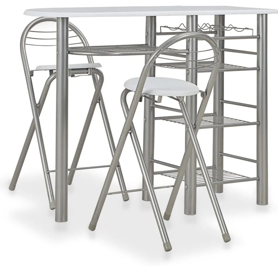 3 pcs conjunto de bar com prateleiras de madeira e aço branco