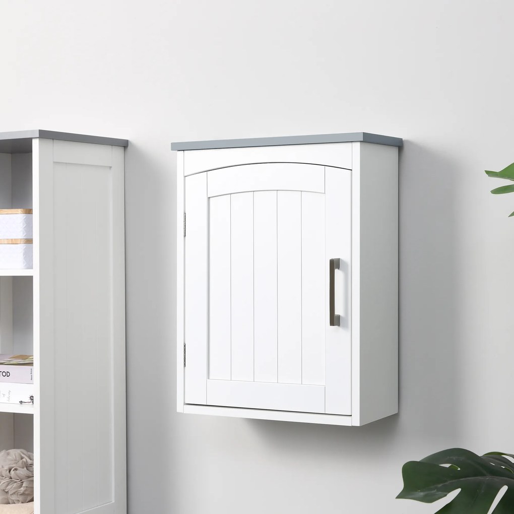Móvel suspenso para casa de banho com porta e prateleira ajustável - 41 x 18,5 x 52 cm - MDF - branco