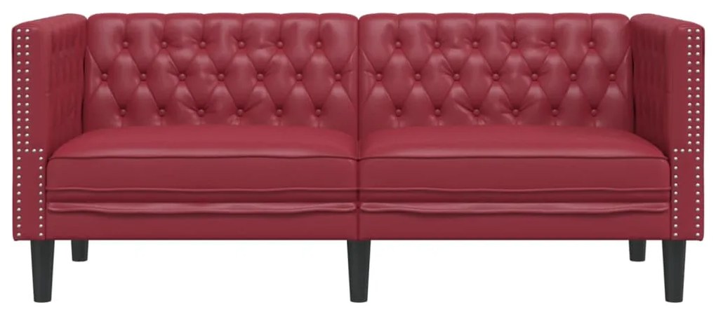 Sofá chesterfield 2 lugares couro artificial vermelho tinto