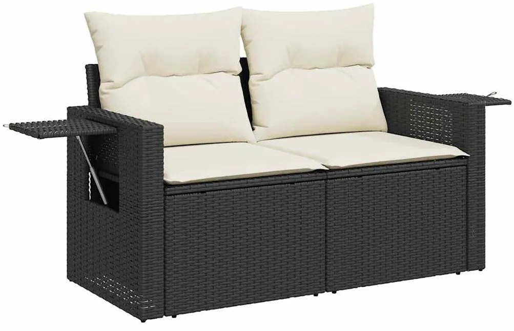 6 pcs conjunto sofás de jardim c/ almofadões vime PE preto