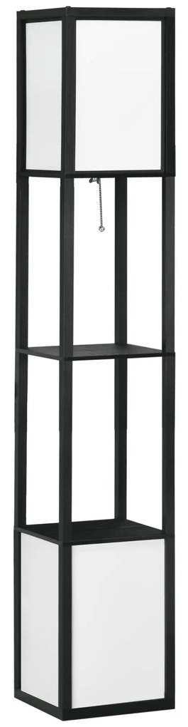 HOMCOM Candeeiro Pé Madeira Prateleira Suporte Lâmpada E27 Estilo Moderno 26x26x156 cm Preto Branco Elegante Decoração | Aosom Portugal