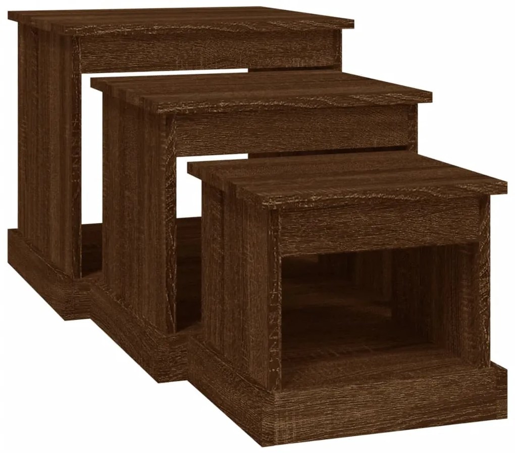 Mesas de centro 3 pcs derivados de madeira carvalho castanho