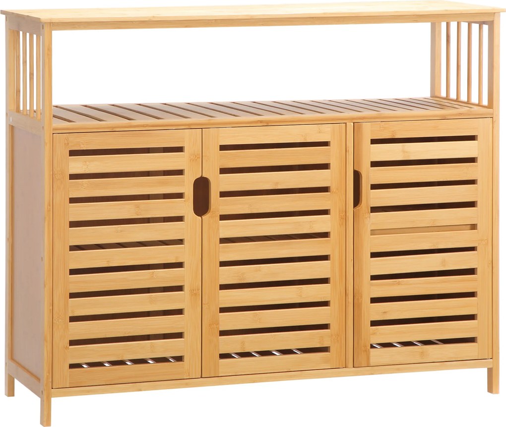 Aparador de 3 Portas Aparador em Bambu com Estantes para Sala de Jantar Cozinha Entrada 100x35x82 cm Madeira