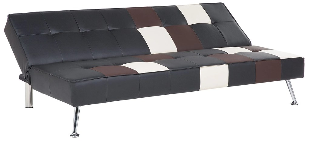 Sofá-cama de 3 lugares em pele sintética patchwork preto castanho e branco OLSKER Beliani