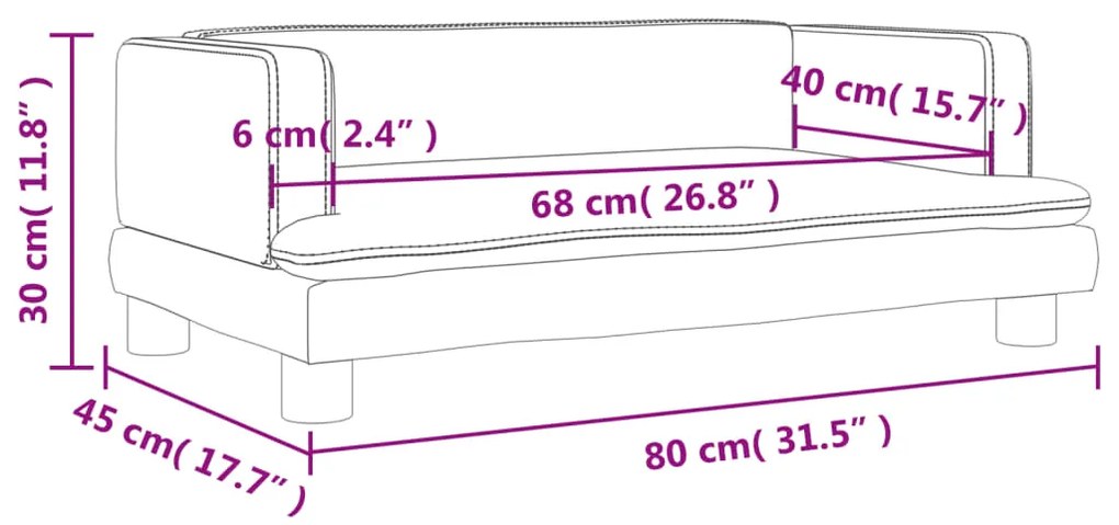 Sofá infantil 80x45x30 cm couro artificial cor creme