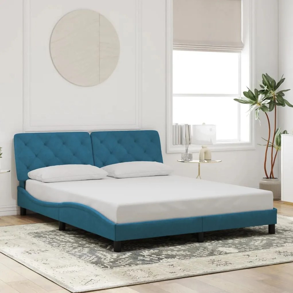 Estrutura de cama c/ luzes LED 160x200 cm veludo azul