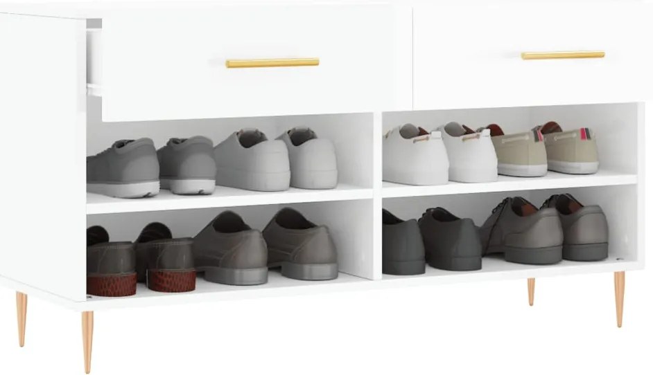 Banco sapateira 102x35x55 cm derivados madeira branco brilhante