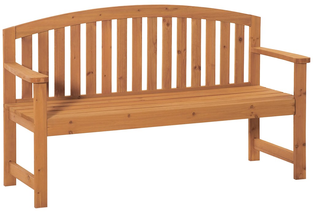 Outsunny Banco de Jardim de 3 Lugares Banco de Ripas de Madeira com Encosto Apoio para os Braços Terraço Varanda Exterior Carga 320kg 140x50x85cm Natural