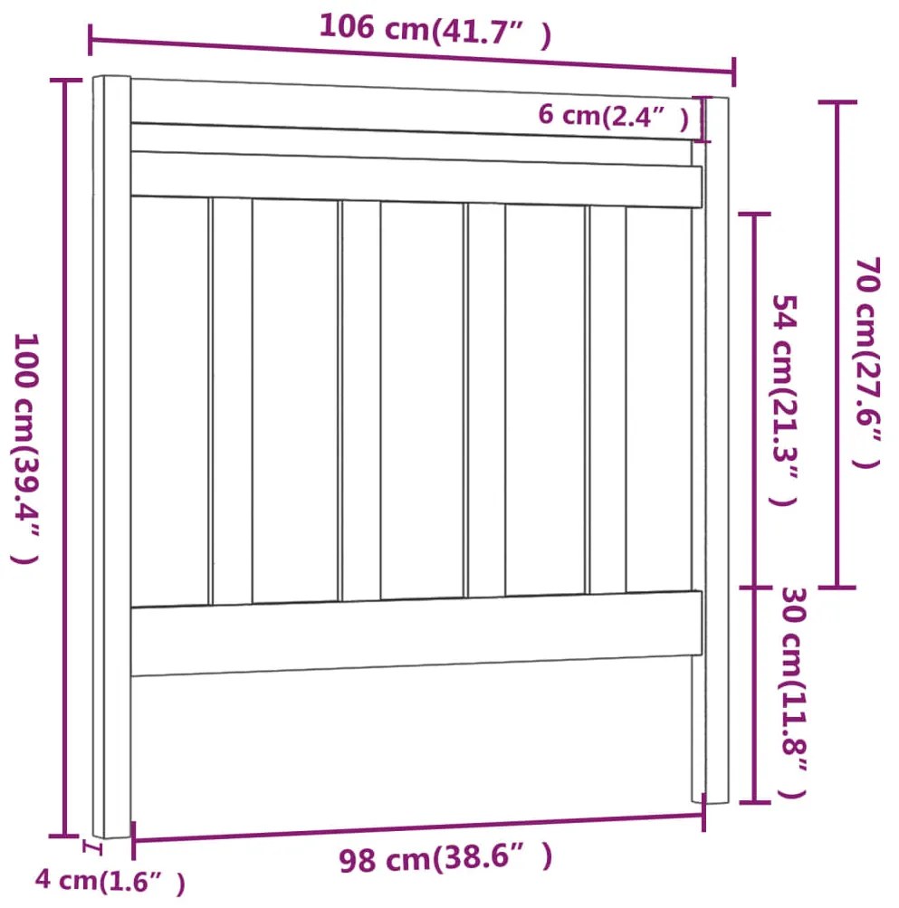 Cabeceira de cama 106x4x100 cm pinho maciço cinzento