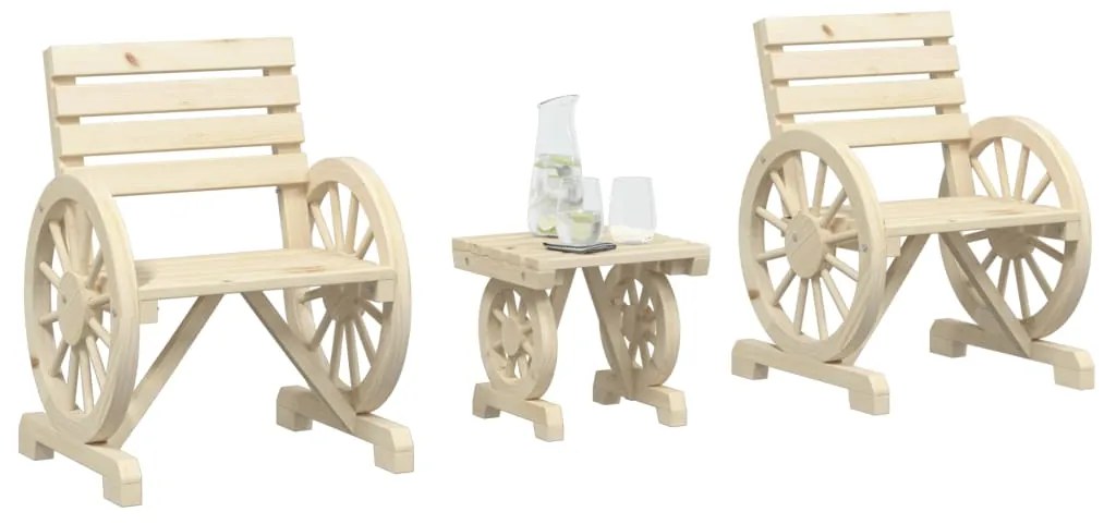 3 pcs conjunto lounge de jardim madeira de abeto maciça