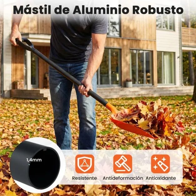 Pá de neve portátil leve com cabo de alumínio e pega ergonómica para entradas, passeios, jardins Laranja