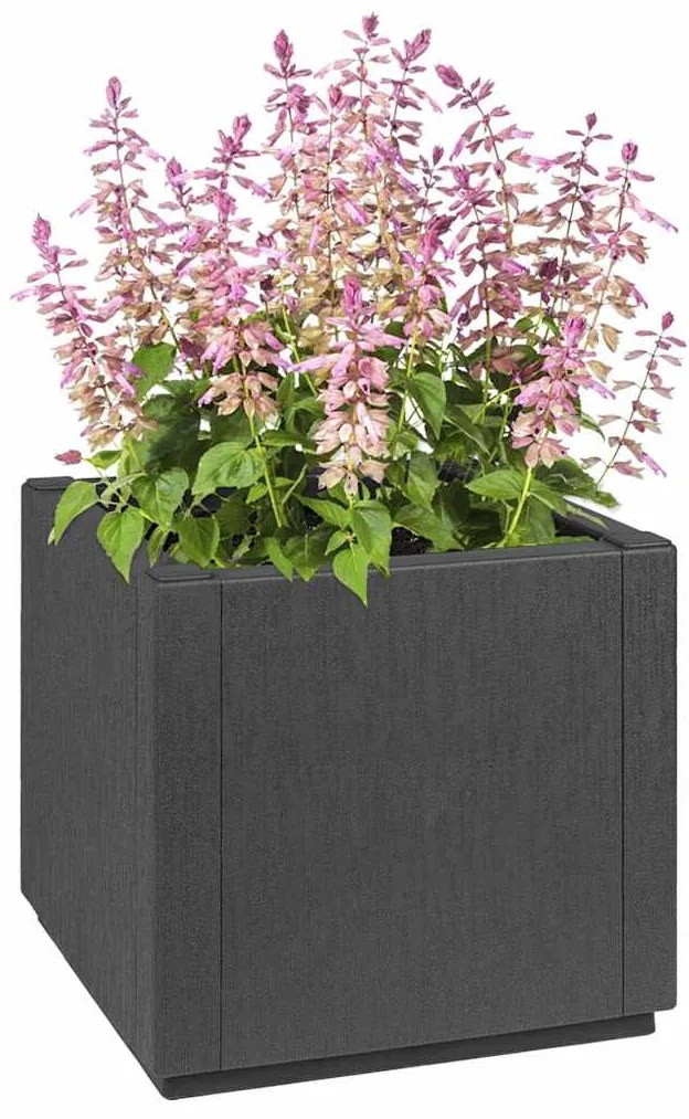 Jardineira cinza escuro, 36x36x35 cm, feita de PP
