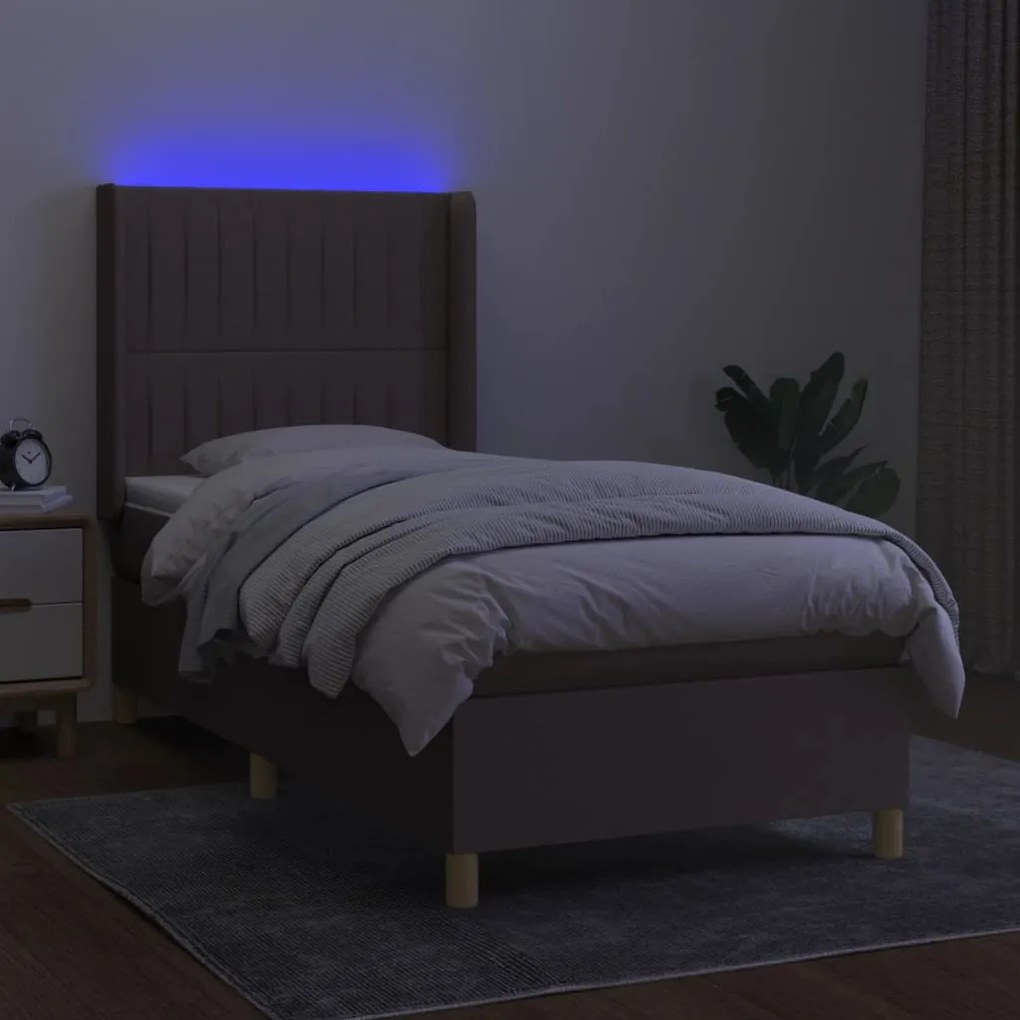 Cama box spring + colchão/LED 90x190cm tecido cinza-acastanhado