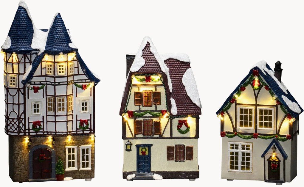 Decorações de Natal LED com temporizador Fibre-optic Houses, conjunto de 3