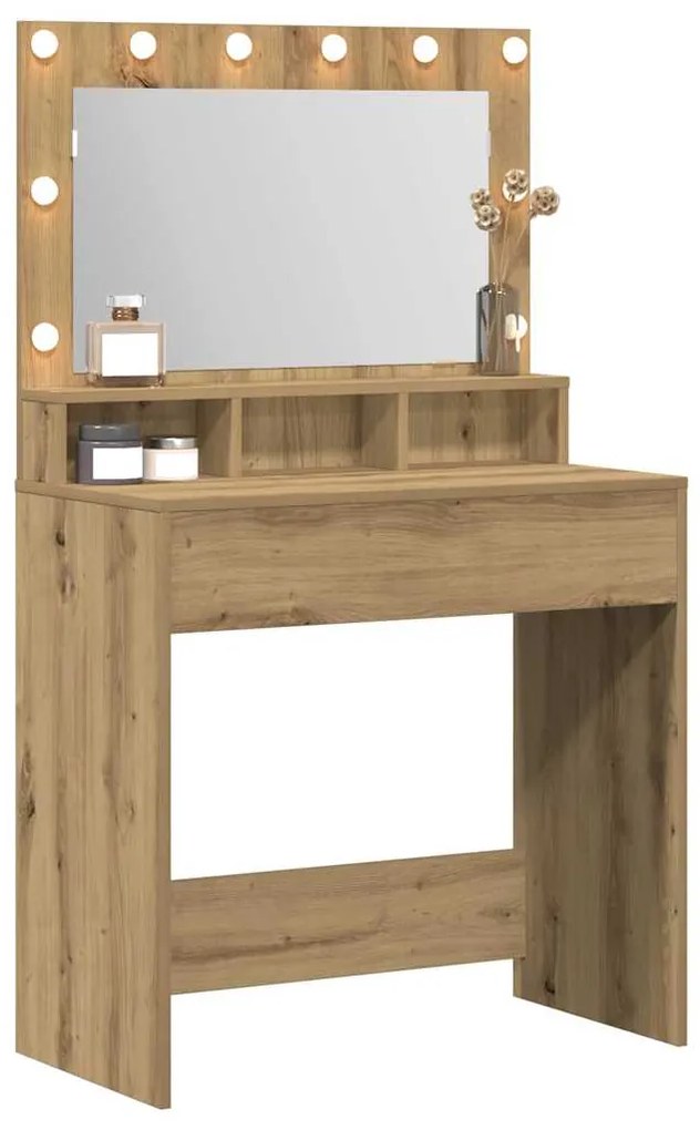Mesa de Maquiagem vidaXL com Luzes LED em Carvalho Artisan 79x41x135 c