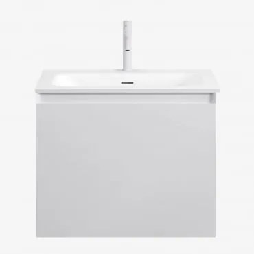 Conjunto De Móvel De Casa De Banho Suspenso Em Madeira Com Lavatório Integrado Macrae Branco & Sem Espelho & Branco ↑20 - Sklum