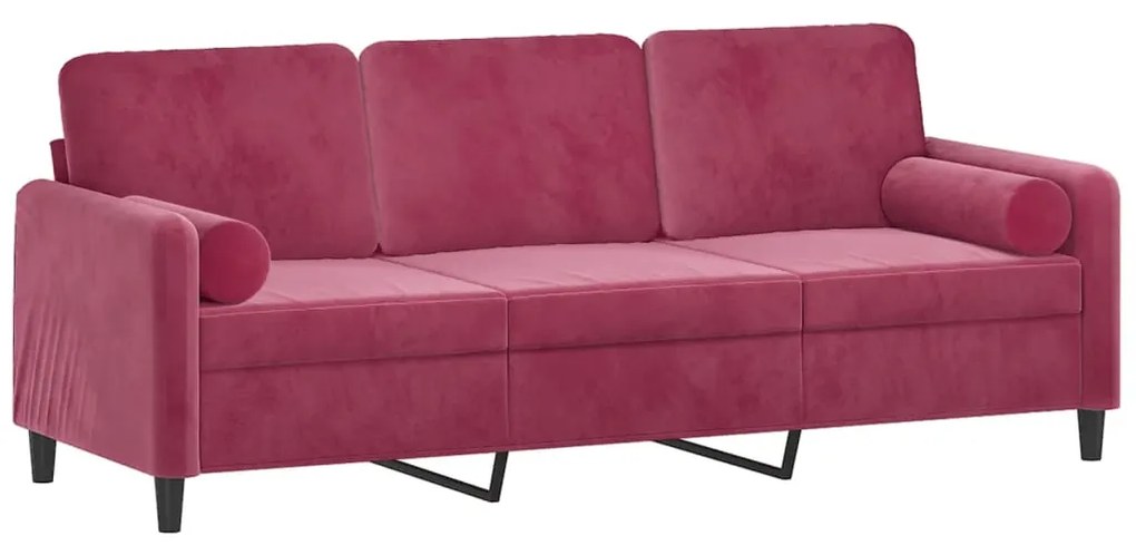 Sofá 3 lug. + almofadas decorativas 180cm veludo vermelho tinto