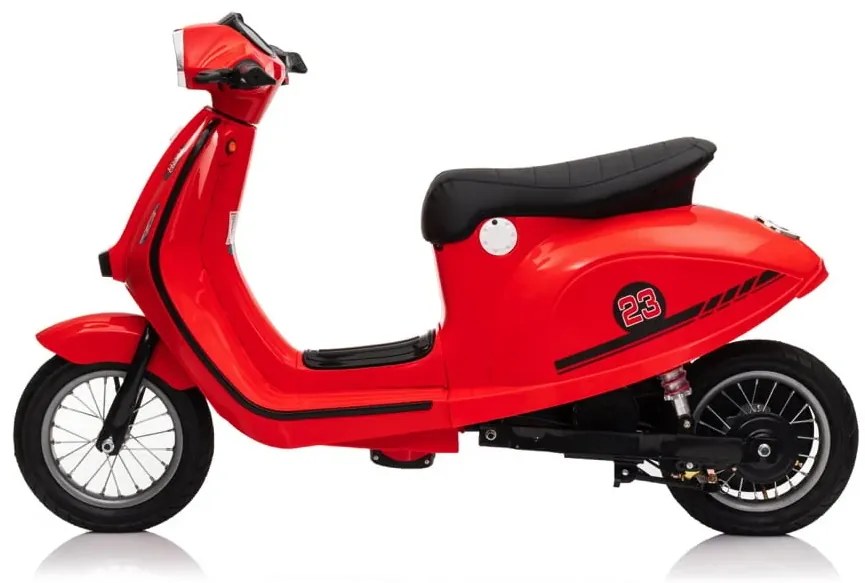 Scooter, Vespa elétrica Crianças 24V com tração de 350 watts, pneus de ar, assento em imitação de couro Vermelha
