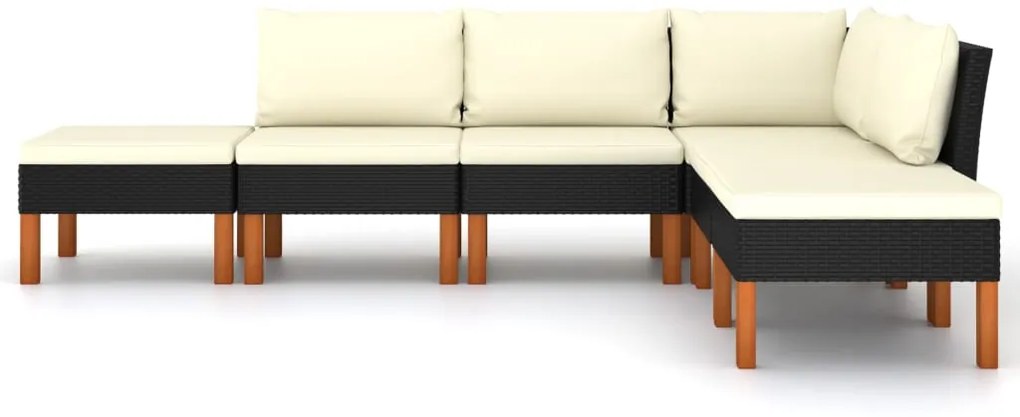6 pcs conjunto lounge de jardim c/ almofadões vime PE preto