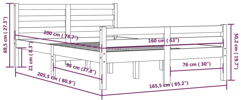 Estrutura de cama 160x200 cm madeira maciça branco