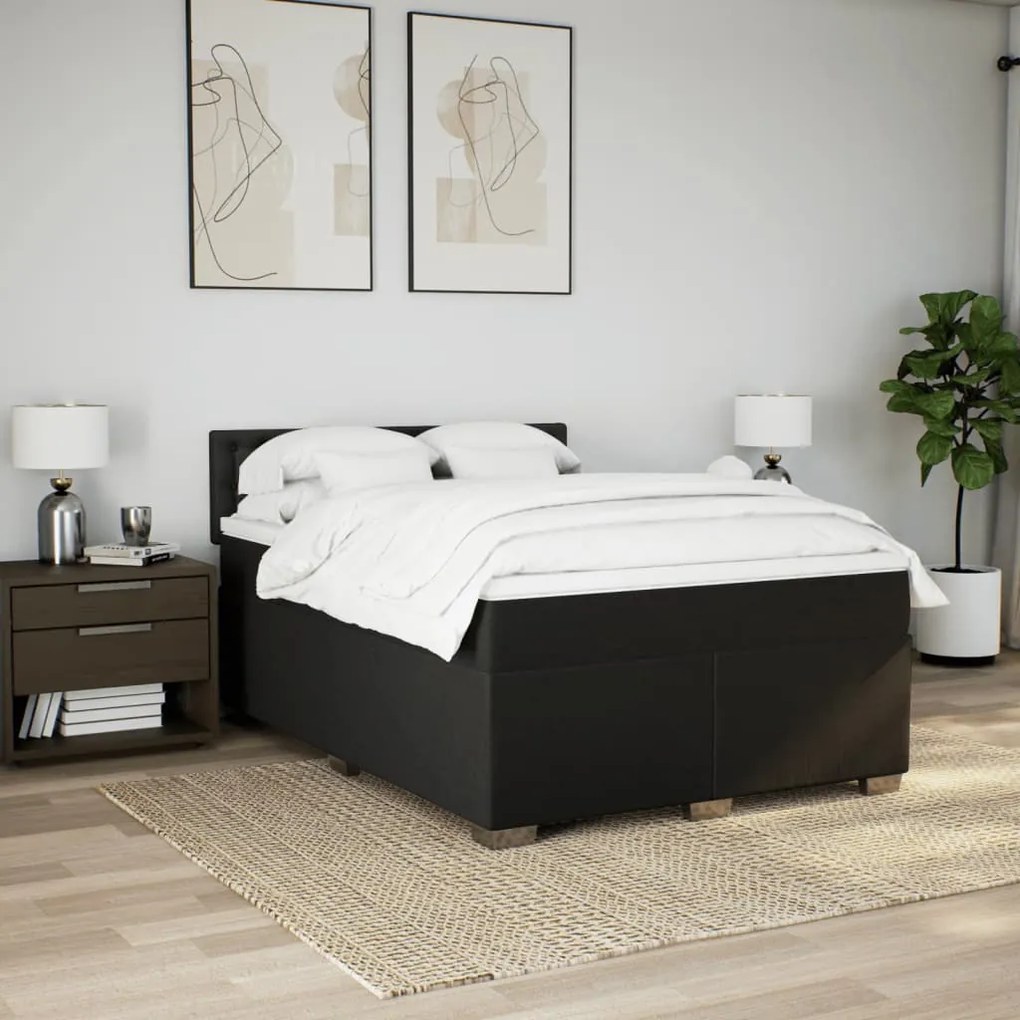 Cama com molas/colchão 140x200 cm tecido preto