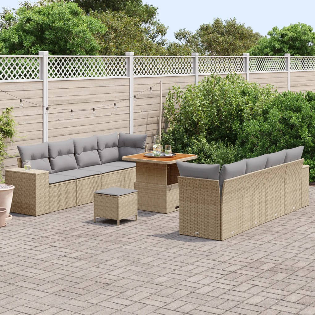 Conjunto de Sofá de Jardim vidaXL 11 Peças com Almofadas Bege de Acáci