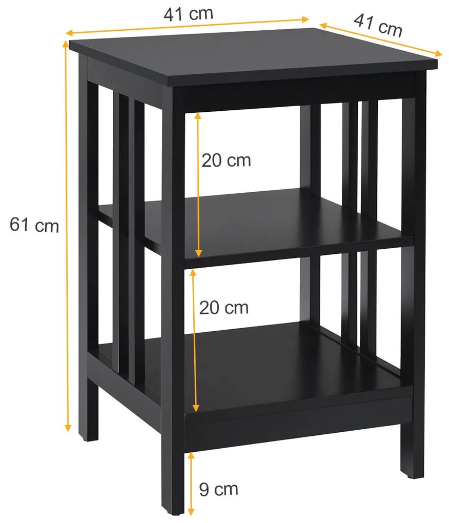 Mesinha de Cabeceira 41x41x61 cm – Preto | Mesa Auxiliar com Barras de