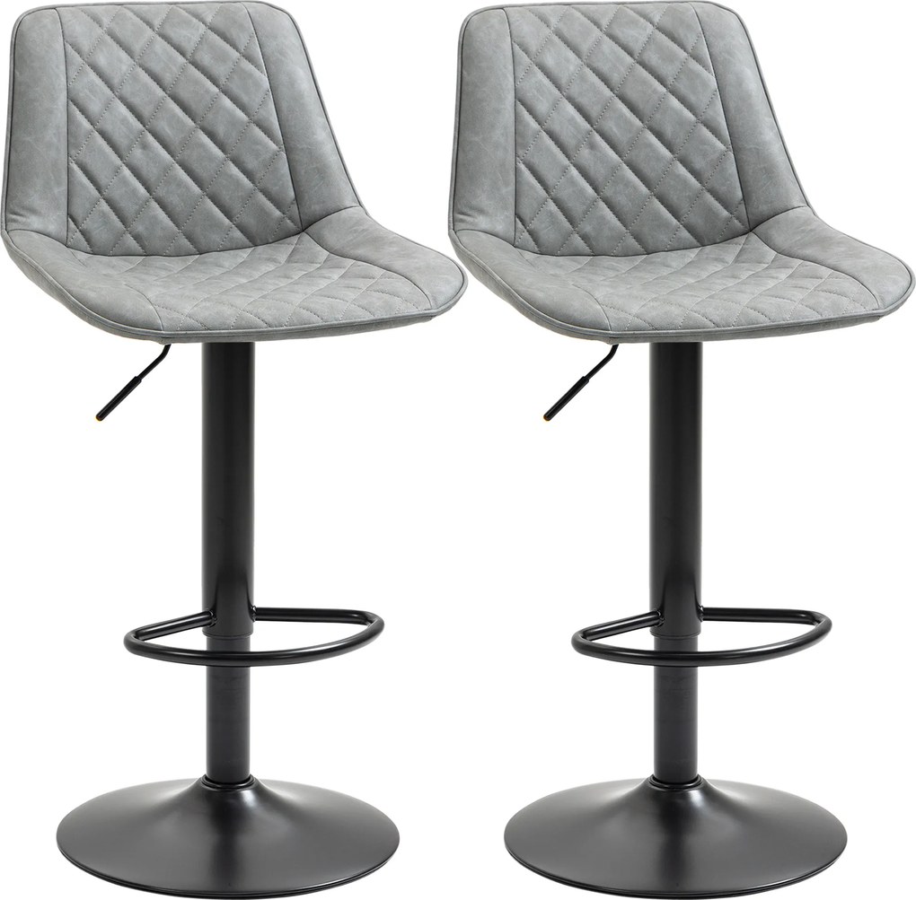 Conjunto de Bancos de Bar Estofados em PU (MESA NÃO INCLUIDA) Bancos Altos de Sala de Jantar com Altura Ajustável 46,5x51x86-106 cm Cinzento