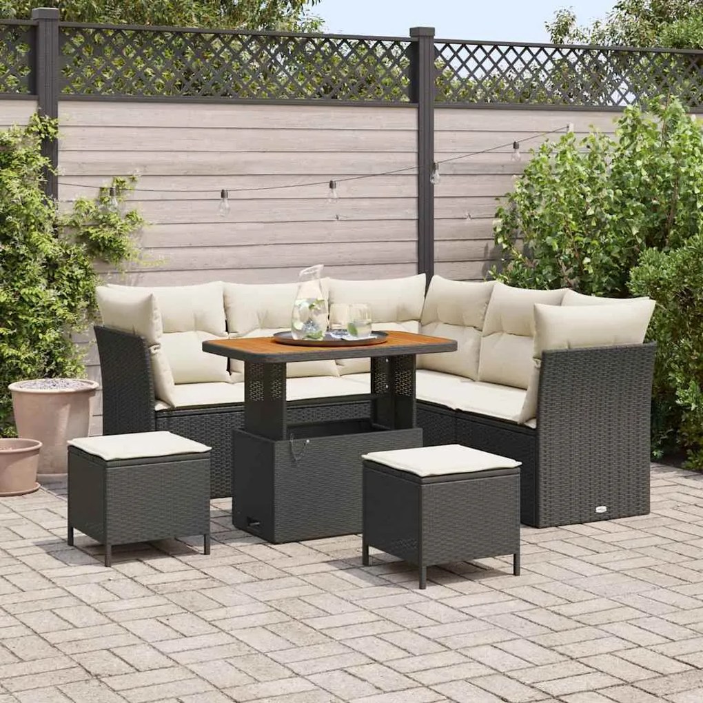 vidaXL Conjunto de Sofá de Jardim com 8 Peças e Almofadas de Rattan e Poliéster Preto