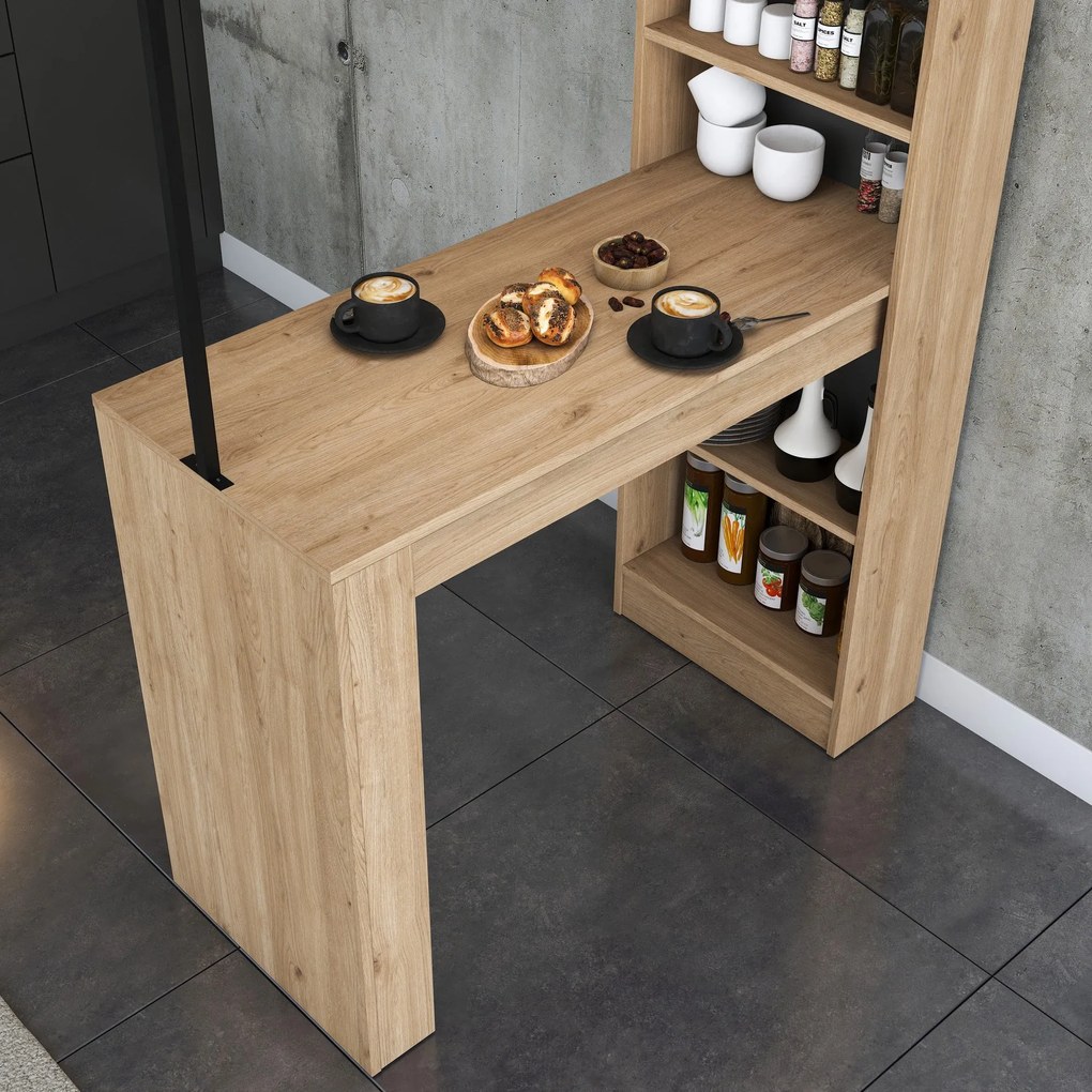 Mesa de Bar "Jane" com Estante - Nogueira e Preto - 120x198x55 cm- Des