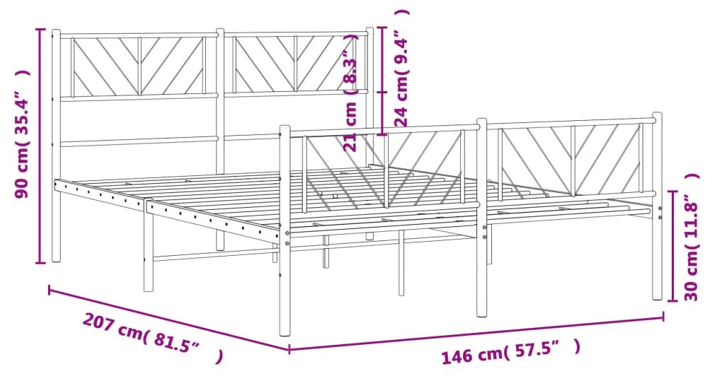 Estrutura de cama com cabeceira e pés 140x200 cm metal branco